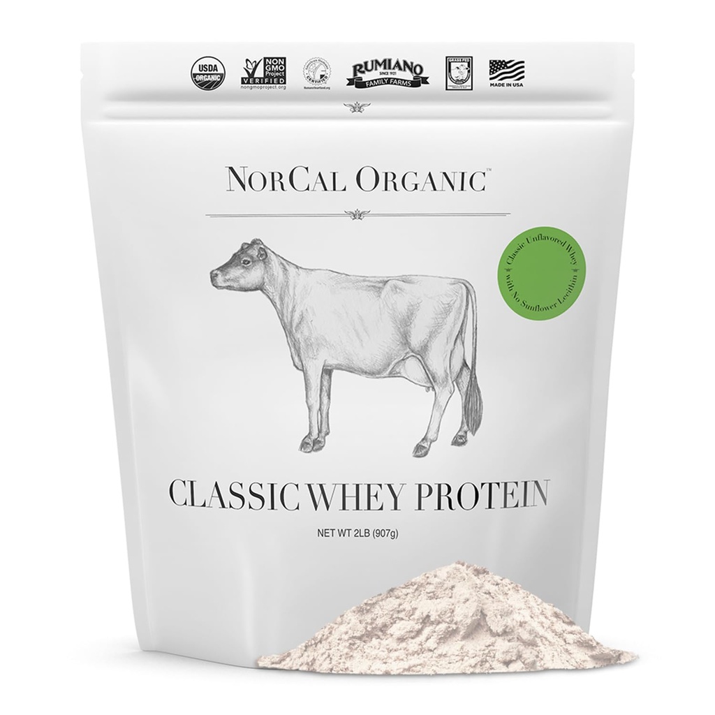 NorCal Orgânico - proteína clássica de whey - 100% grama-alimentado e grama-acabado - UNFLAVORED - Lecitina-livre - 2lb Bulk