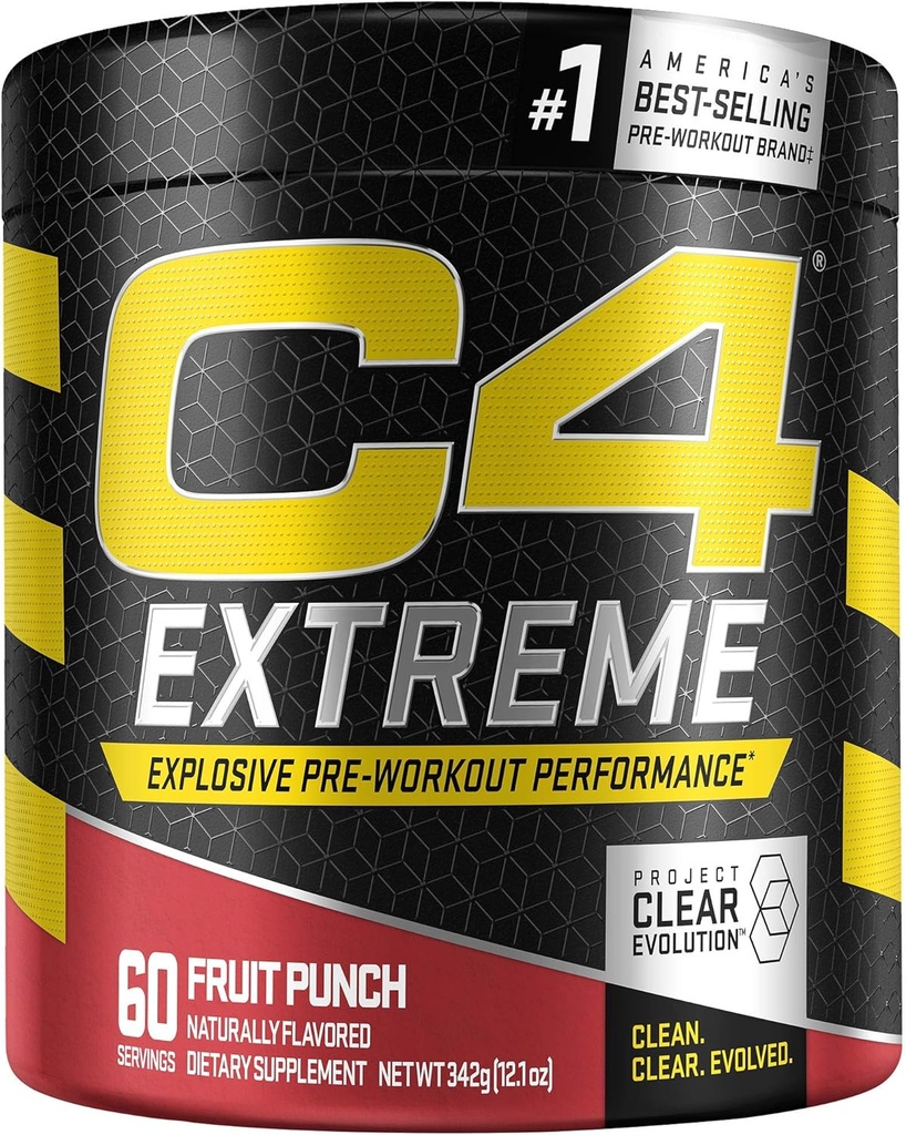 C4 Extremo pré-treino Punch de fruta em pó (Pretreinout suplemento de energia para homens e mulheres) 200mg Cafeína + Beta Alanine + Creatina