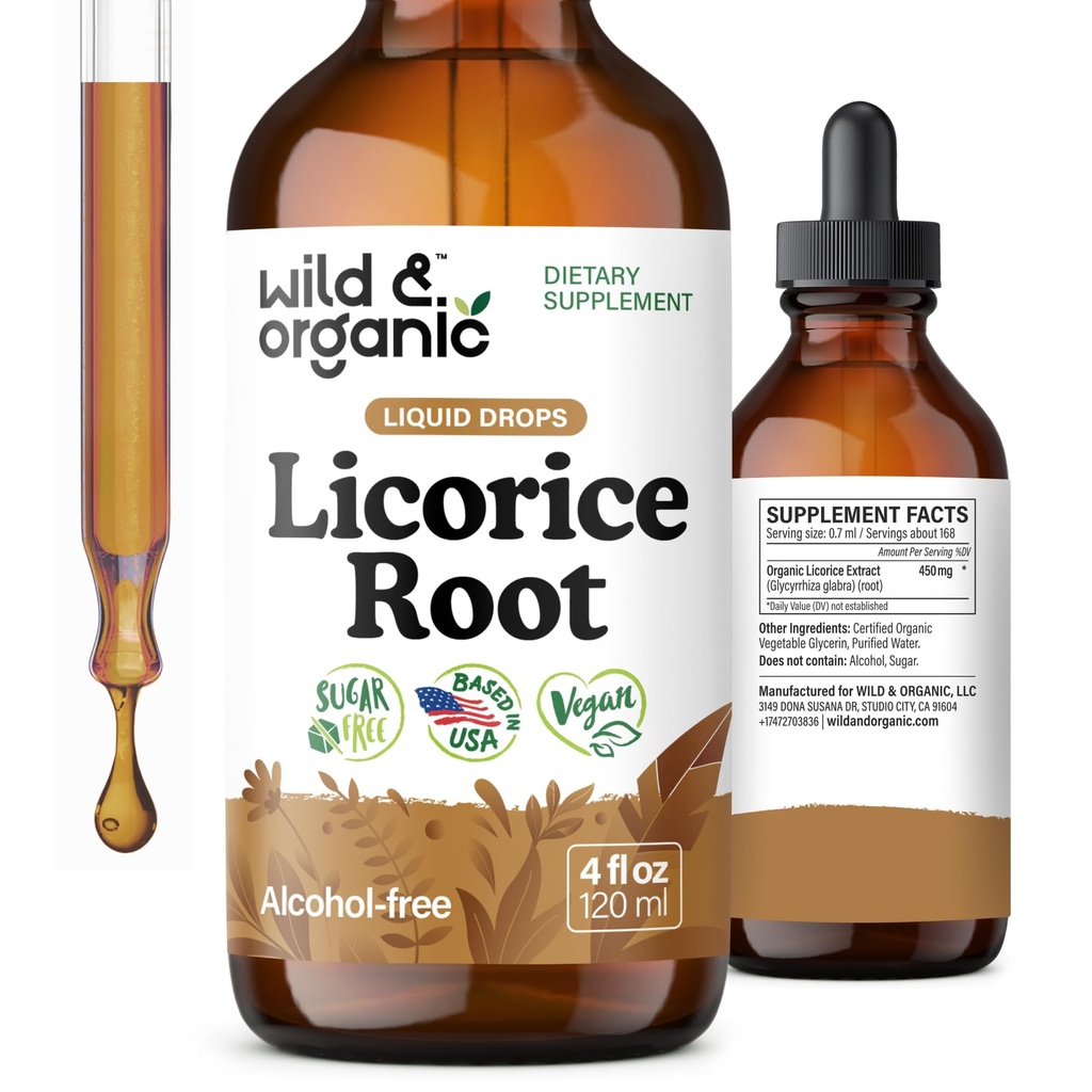 Alcaçuz selvagem & orgânico raiz tintura - Digestivo, Pulmão e suporte da pele - Alcaçuz raiz extrair gotas líquidas - Vegan, Açúcar & Suplemento sem álcool - 4 fl oz