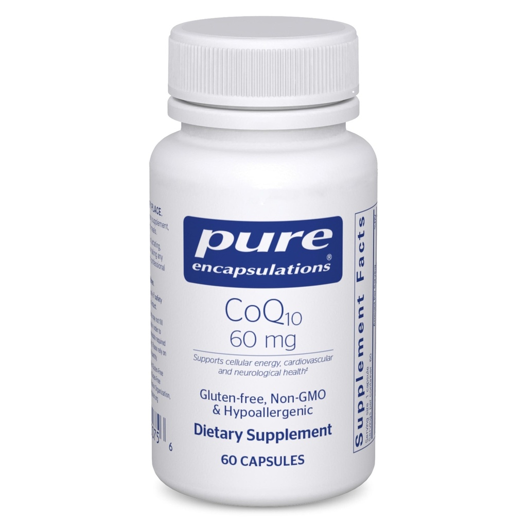 Encapsulamentos puros CoQ10 60 mg Coenzima Q10 Suplemento para Energia, Antioxidantes, Saúde do Cérebro e Celular, Cognição e Suporte Cardiovascular* 60 Cápsulas
