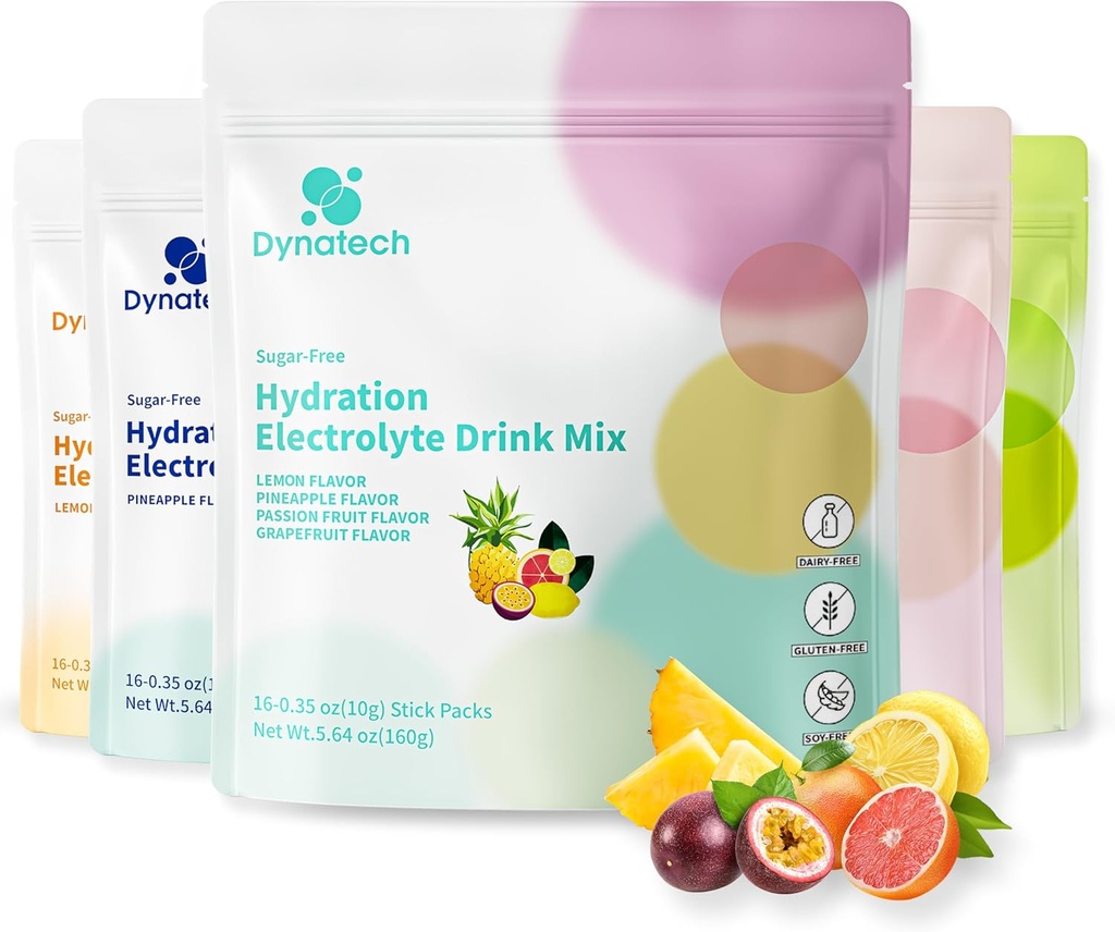Dynatech Zero Sugar Electrolyte Drink Mix - Variedade Pack - Hydration Powder Packets com 10 Eletrólitos e Vitaminas Não-GMO, Gluten Free, Vegan Electrolytes Powder Packets