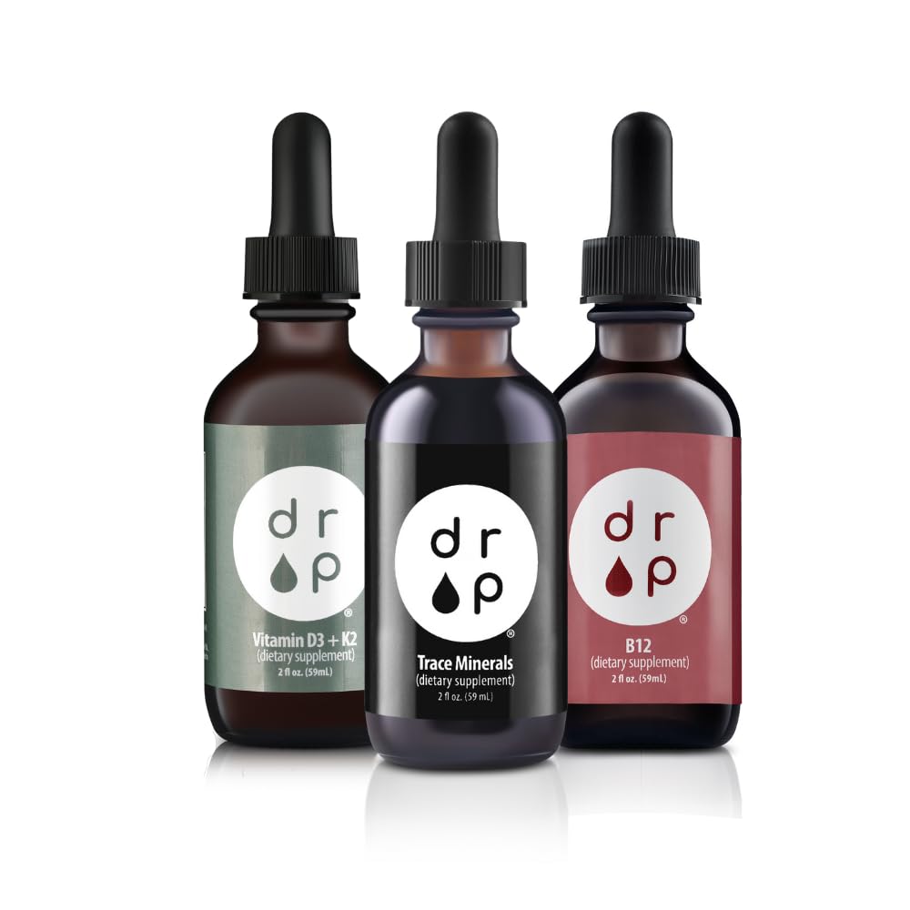 Drop Suplementos Orgânico Trace Minerals Eletrolítico Drops, Vitamina D3+K2 Drops e Vitamina B12 Liquid Drops Bundle