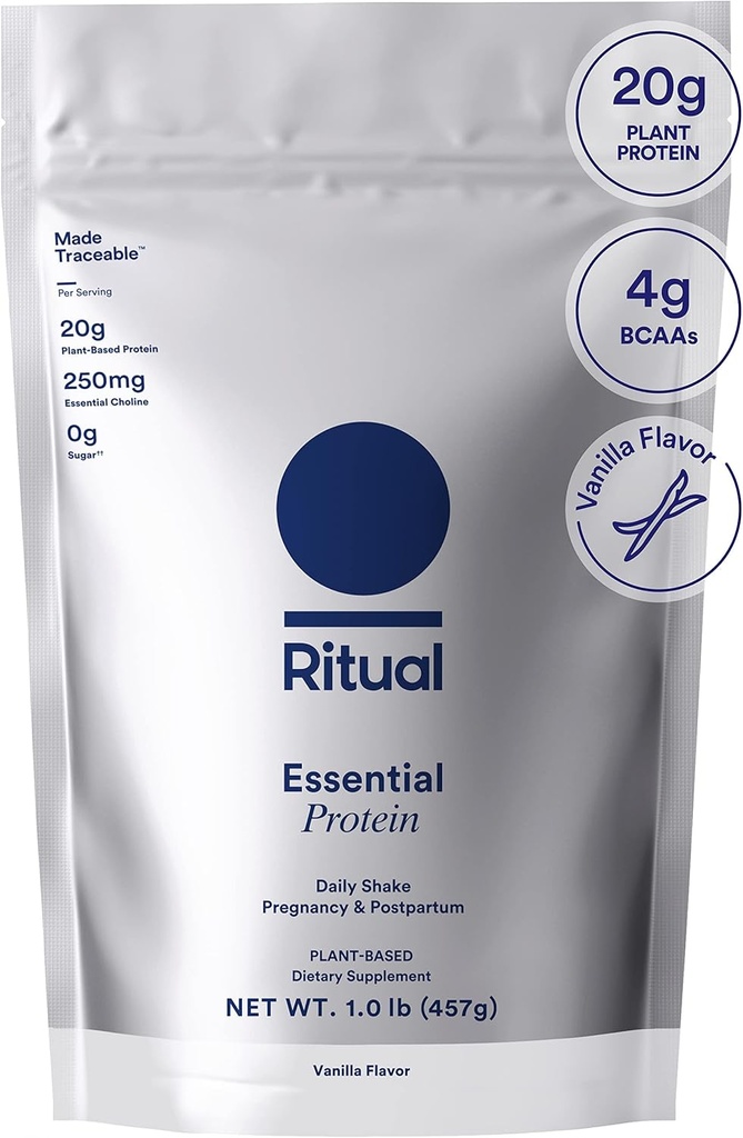 Ritual pré-natal Vegan Protein Powder: Colher para apoiar o pré-natal, pós-parto, & Lactação, 20g Orgânica Ervilha Proteína de Fazendas Regenerativas nos EUA, Glúten Livre, Planta com base, Açúcar Livre†, Baunilha, 1Lbs