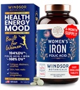 Suplementos de ferro e ácido fólico para as mulheres - 35mg gentil Vitamina de ferro, ácido fólico 400mcg - Anemia, período, suplemento de suporte de gravidez, comprimidos de sulfato ferroso - 180 Vegan comprimidos não-constipantes