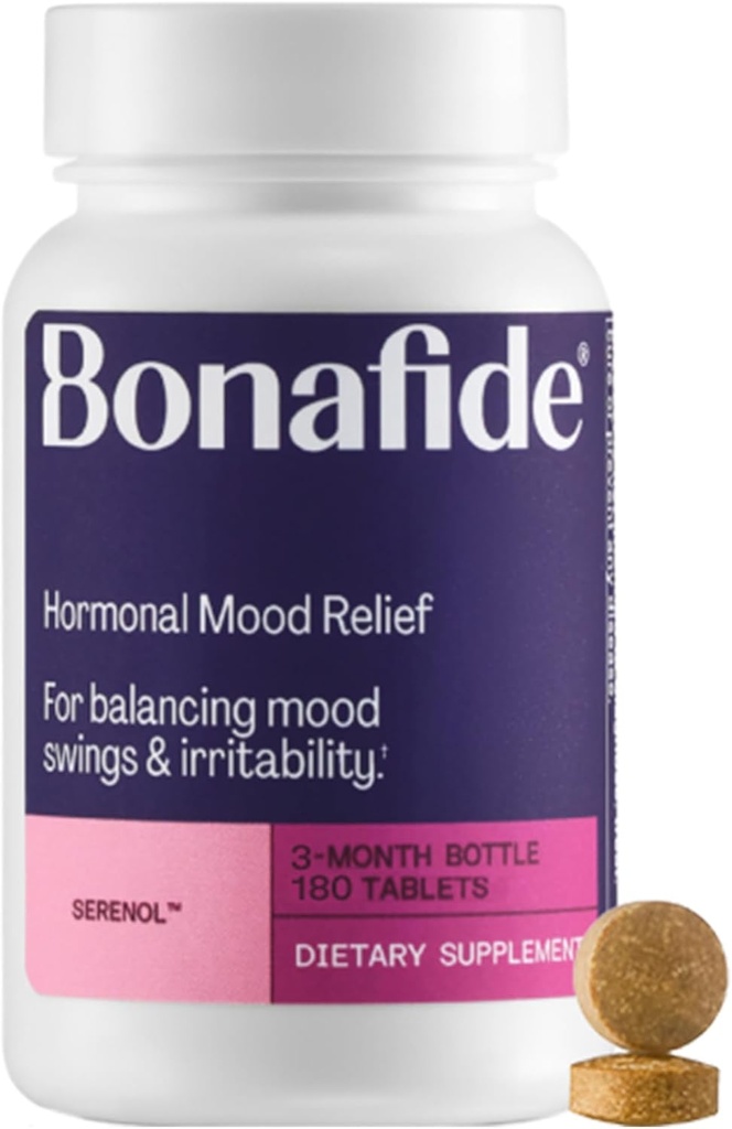 Serenol de Bonafide. Alívio de Hormonal Mood Swings, Irritability, & PMS Bloating. — Fornecimento de 3 meses (180 comprimidos)