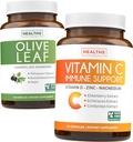 Economize $4 (12% de desconto) - Herbal Immune Bundle - Extrato de Folha de Olive (Non-GMO) Super Força: 20% Oleuropein 750mg caps e Immune Support - Vitamina C com zinco, vitamina D, Elderberry & Echinacea (Non-GMO)