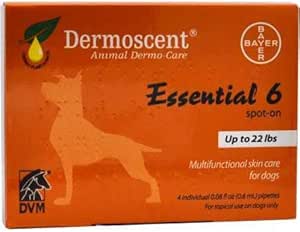 Bayer Dermoscent 6 Spot no cuidado da pele para cães pequenos até 22 lb de óleo de peixe Suplementos nutricionais
