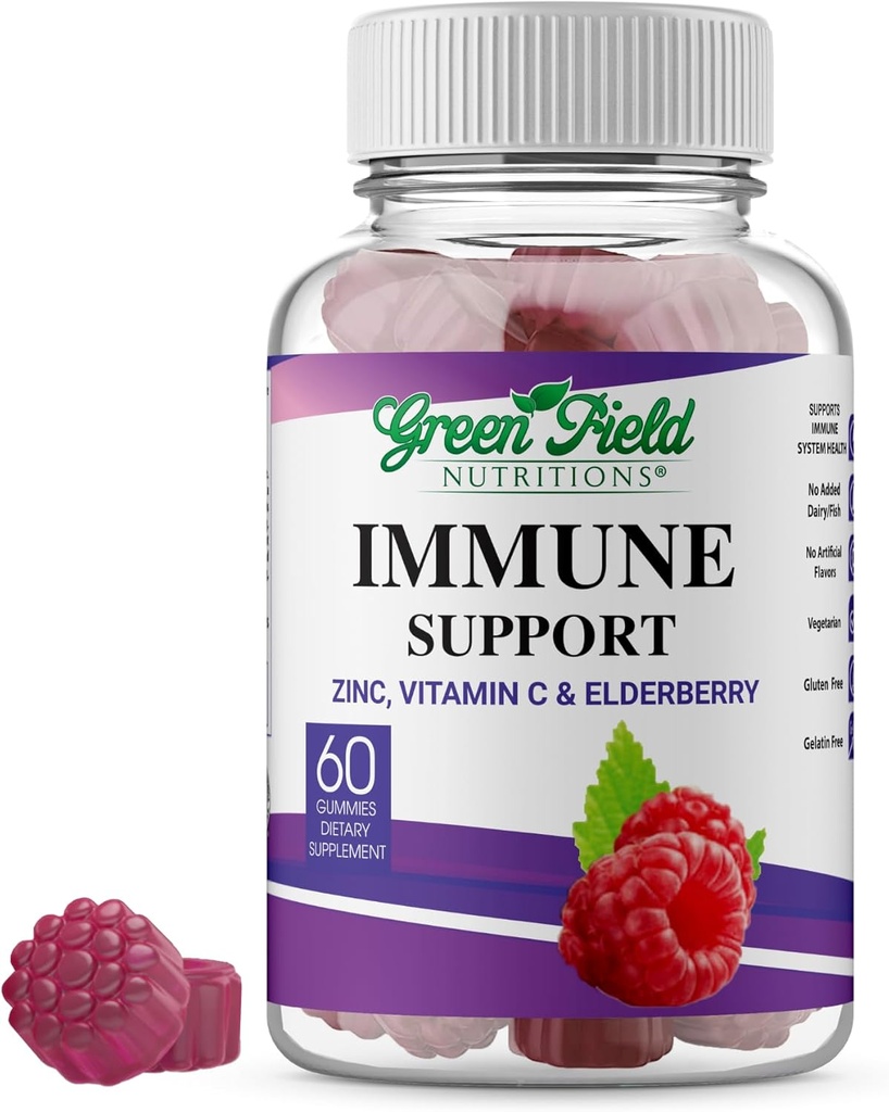 Greenfield Nutrições Halal Imune Apoio Gummies Elderberry para adultos - Suporta o seu sistema imunológico Naturalmente com Halal Zinco e Vitamina C Gummy - 60 Delicious Mixed Berry Gummies Halal Vitaminas