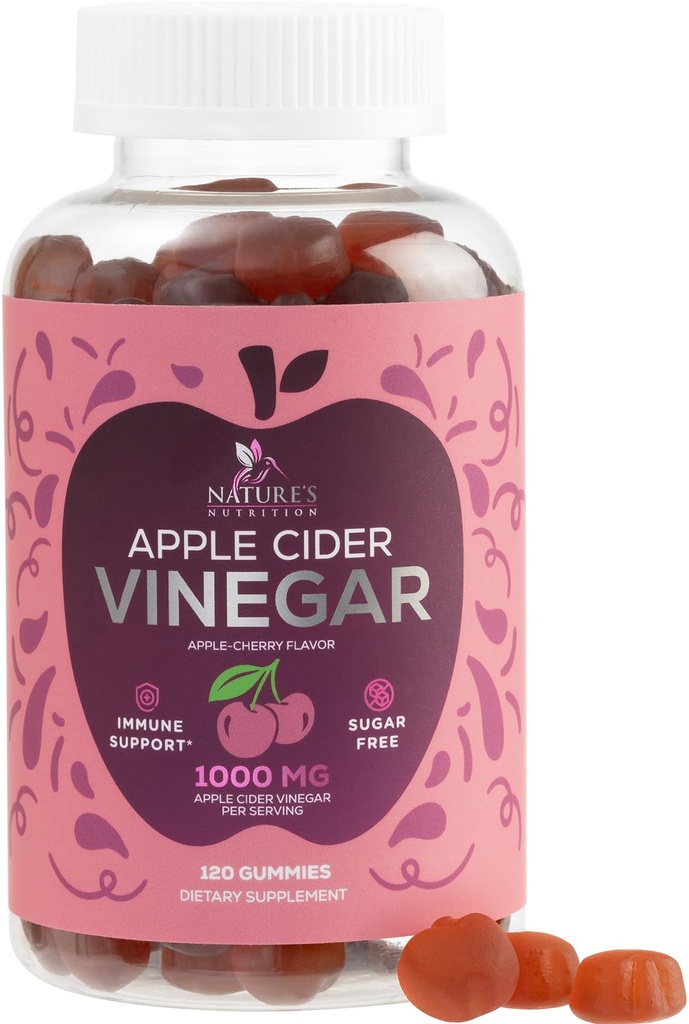 Vegan Apple Cider Vinagre Gummy 1000mg - Açúcar grátis ACV chicletes Suplemento Vitaminas com vitamina B12 para a energia - Keto Friendly Digestion, Detox, Cleanse Support - Gelatina-livre, Não-GMO - 120 chicletes