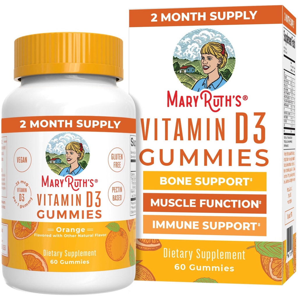 MaryRuth Orgânicos Vitamina D3 Gummies 2 Mês Fornecimento □ Adultos e Crianças Vitamina D Gummy □ Suplemento de suporte imunológico □ VIT D3 1000UI para a saúde óssea & função muscular □ Vegan □ Não-GMO □ Gluten Free □ 60