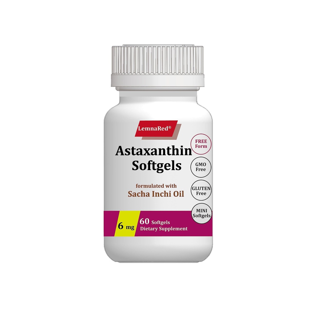 Free-Form Astaxantina 6mg Softgel-60 Softgels Suplemento dietético Mais forte antioxidante Imune Suporta Olho, Joint & Saúde da Pele Formulado com óleo de Sacha Inchi