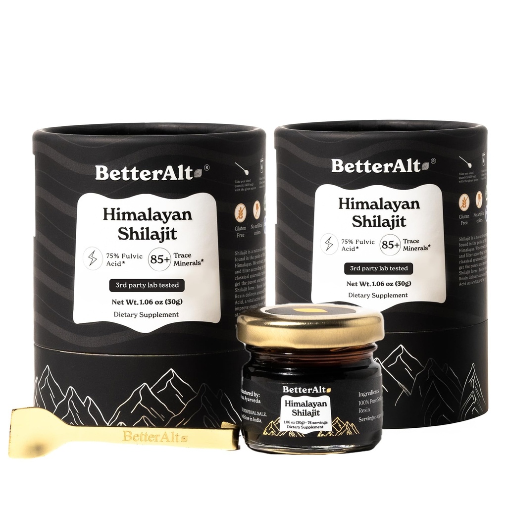 Melhor Alt Pure Himalayan Pacote de resina Shilajit de 2 Alta Potência Ouro Grau 150 Servões para energia Boost & Imune Suporte, 85+ Trace Minerals, 75%+ Ácido Fulvico, com relatório de teste de laboratório, 400 mg