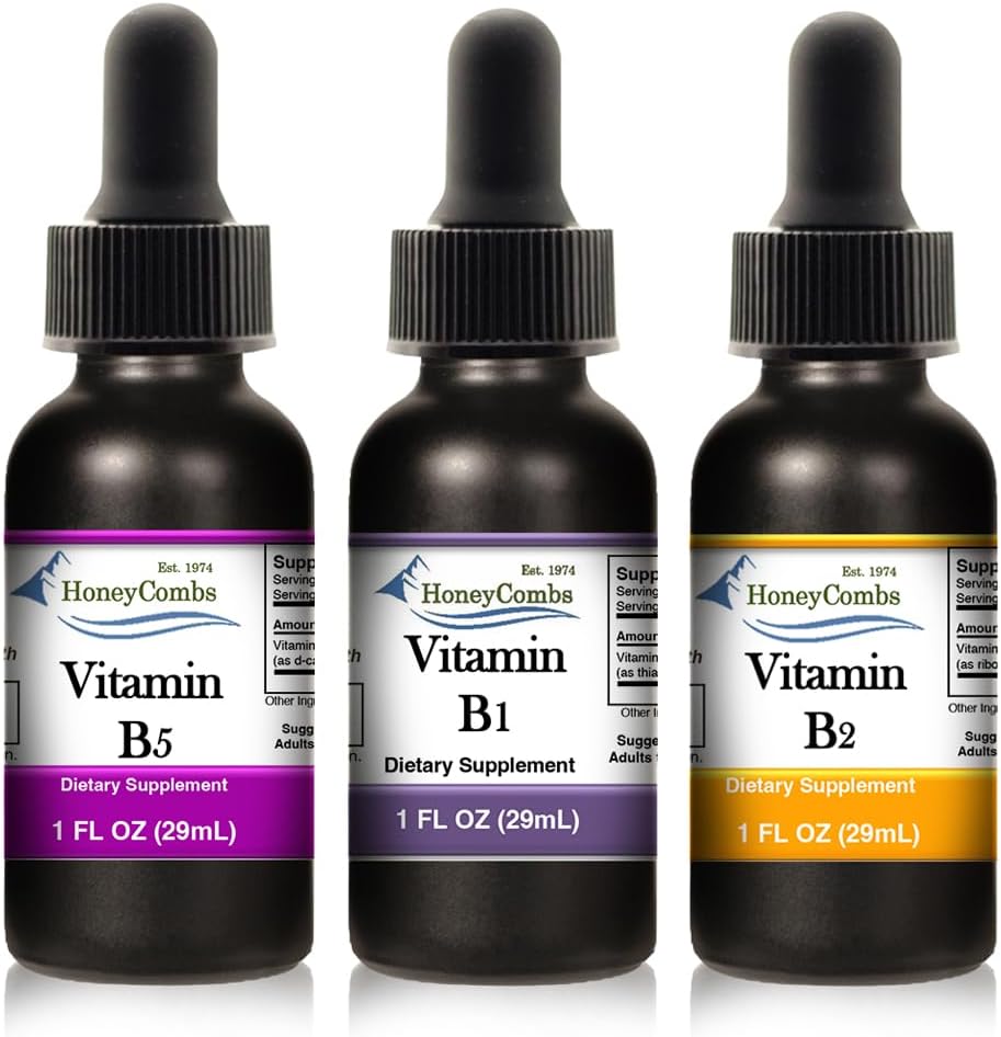 HoneyCombs Liquid Drops 1 oz Cada um economize 10% - Vitamina B5 (ácido pantoténico) + Vitamina B2 (Riboflavina) + Vitamina B1 (Thiamina)