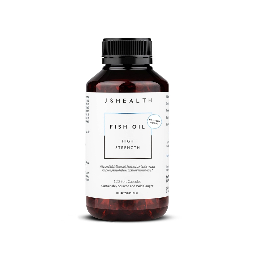 JSHealth alta força suplementos de óleo de peixe - Omega 3 óleo de peixe - Feito com peixe selvagem - Omega 3 Suplemento, 120 cápsulas
