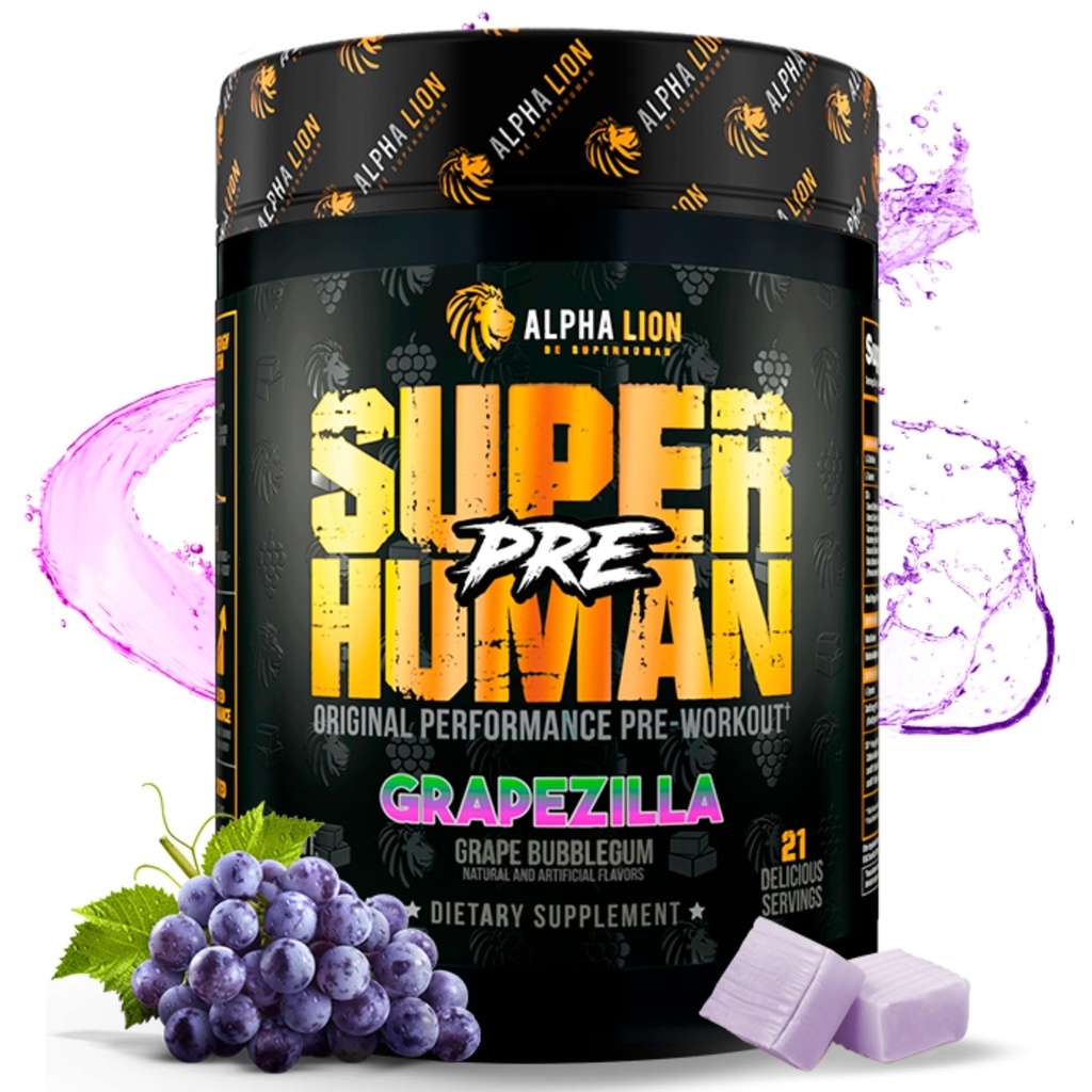 ALPHA LION Pó de treino pré-humano, Beta Alanine, L-Taurine & Cafeína Tri-Fonte para Energia e Foco Sustentados, Óxido Nitrico e Citrulina para Bomba (21 Servings, Grapezilla)
