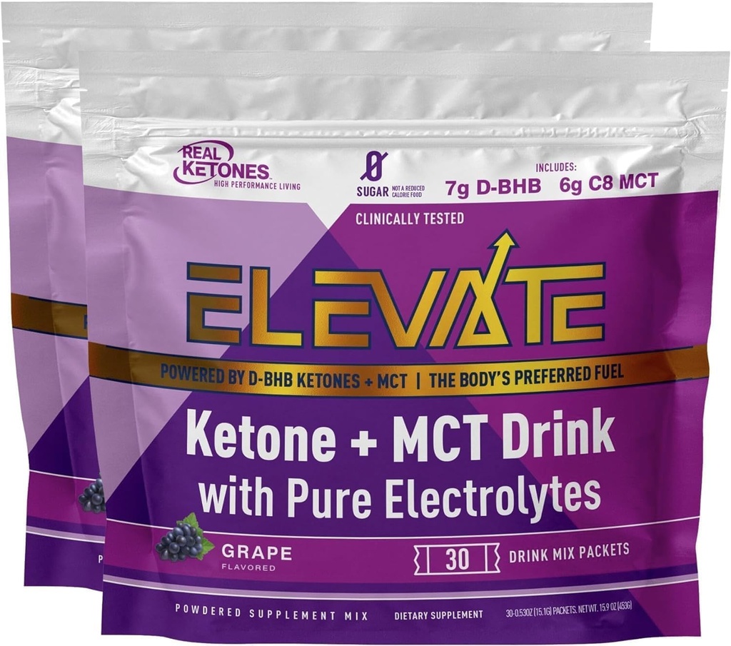 Cetonas reais Keto Exógeno D BHB + MCT + Eletrólitos, Pó de mistura de bebida livre de cafeína, Tarte de uva para cetose rápida (56 Servos)