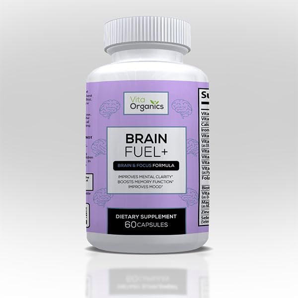 Combustível Cérebro+ DMAE Suplemento de Memória de Mistura para Foco, Humor, Energia Mental para Homens e Mulheres Ocupados - 60 Cápsulas, Made in USA