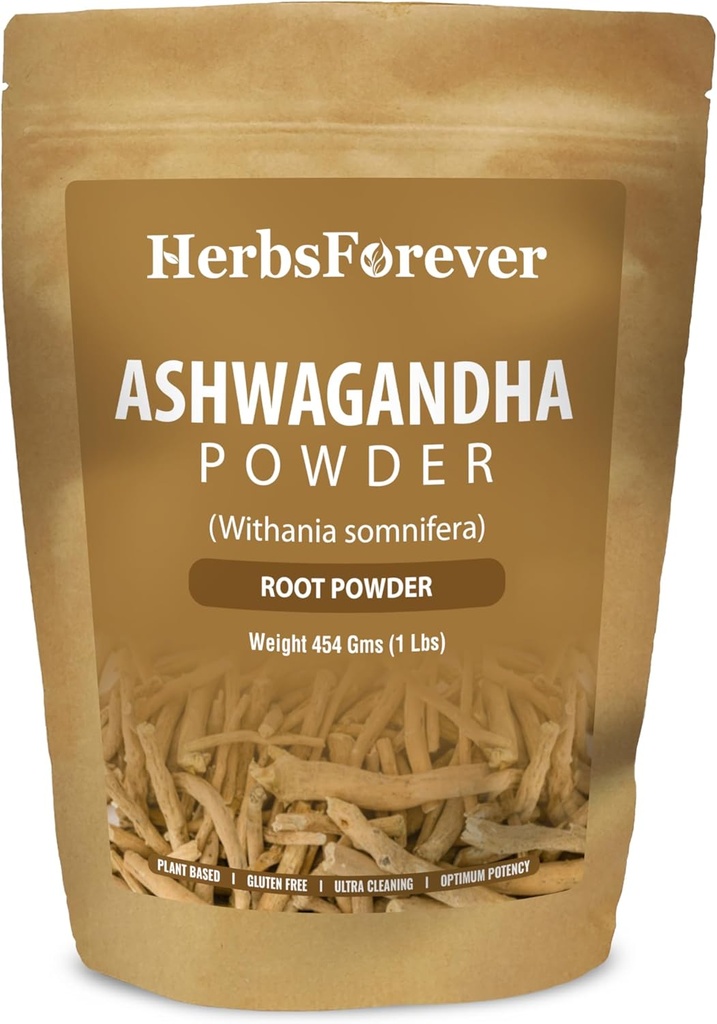 HerbsForever Ashwagandha Raiz em pó 454g I Cereja de inverno, Não-GMO, Vegan, Sem glúten I Ayurvedic Stress-Buster suporta impulsionador de energia, Vitalidade & Rejuvener Global Wellness força máxima