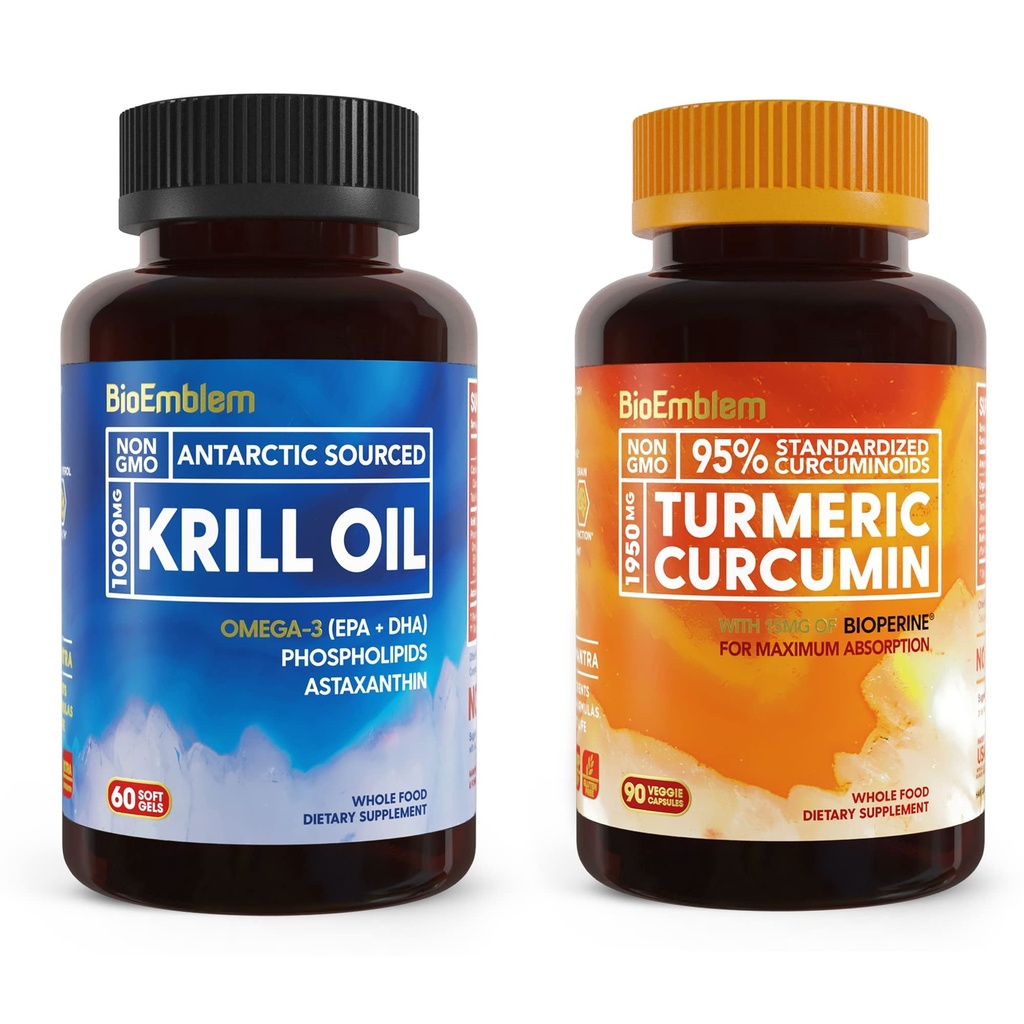 BioEmblem Antárctico Krill Oil Suplemento Curcumina Turmérica Suplemento com BioPerine