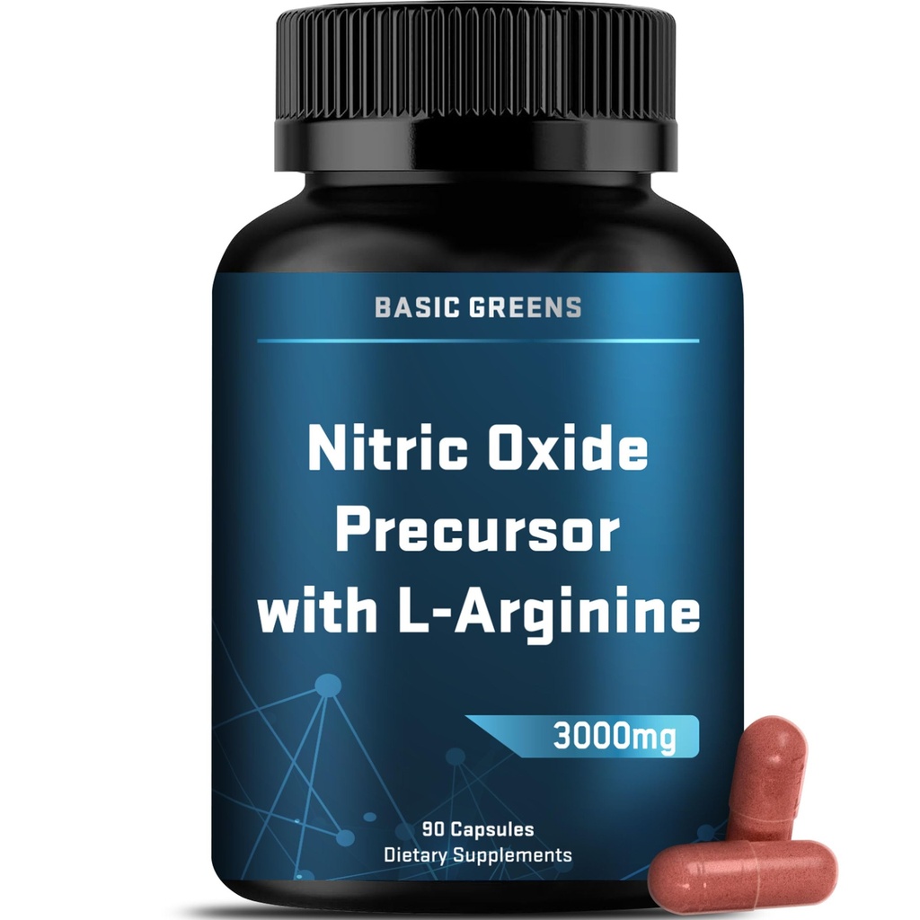 L-Arginina 3000mg Suplemento de óxido nítrico para homens e mulheres – Cápsulas Vegan não-GMO com raiz de beterraba para circulação, resistência, energia, resistência, desempenho e treino – 90 Caps