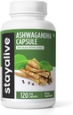 STAY ALIVE Ashwagandha com pimenta preta, 10:1 Extrato, 120 comprimidos, pó de raiz 100% puro, cápsulas de força extra, suplementos não-GMO e sem glúten Ashwagandha para mulheres e homens