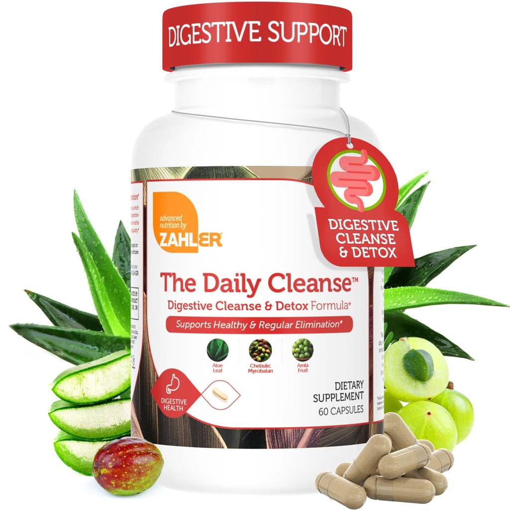 Zahler Daily Cleanse, Digestive Cleanse & Detox Formula, Suporta Eliminação Saudável e Regular, 60 Cápsulas.