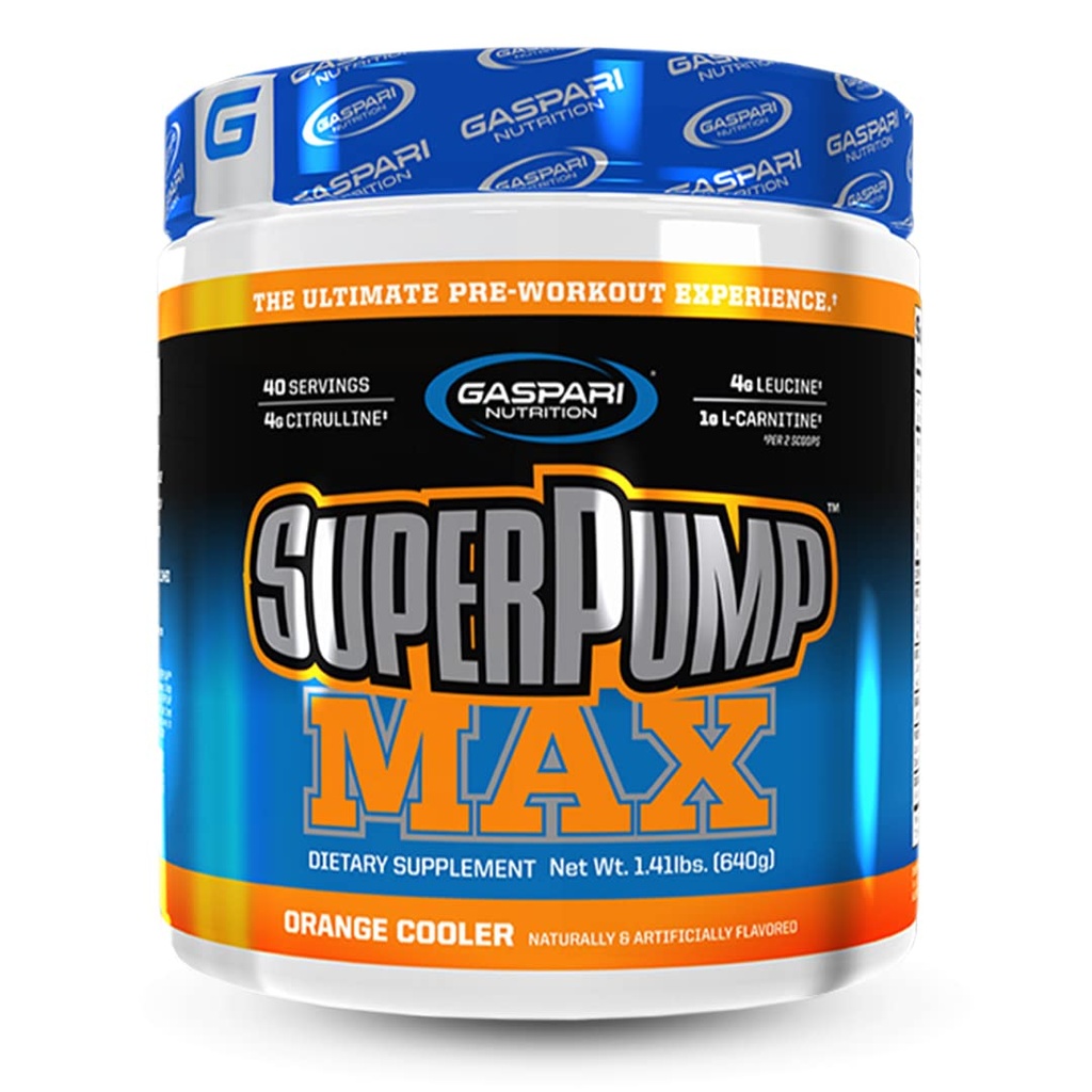 Gaspari Nutrition SuperPump MAX, The Ultimate Pre Workout Powder, Sustained Energy Preworkout, Nitric Oxide Booster, Crescimento muscular, Recuperação e Replenishes Electrolytes (40 Serving, Orange Cooler)