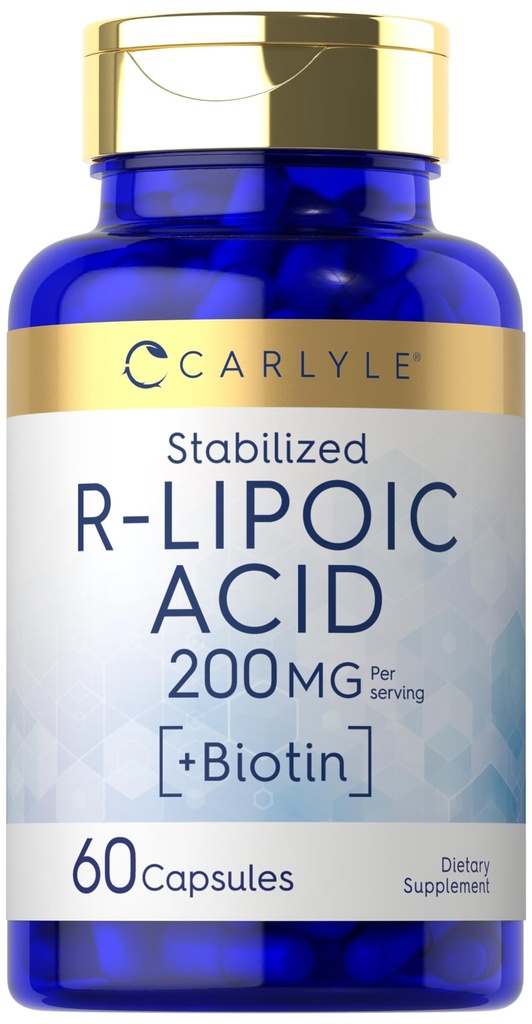 Carlyle R-Lipoic Acid 200mg □ 60 Cápsulas RLA estabilizada com Biotina