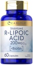 Carlyle R-Lipoic Acid 200mg □ 60 Cápsulas RLA estabilizada com Biotina