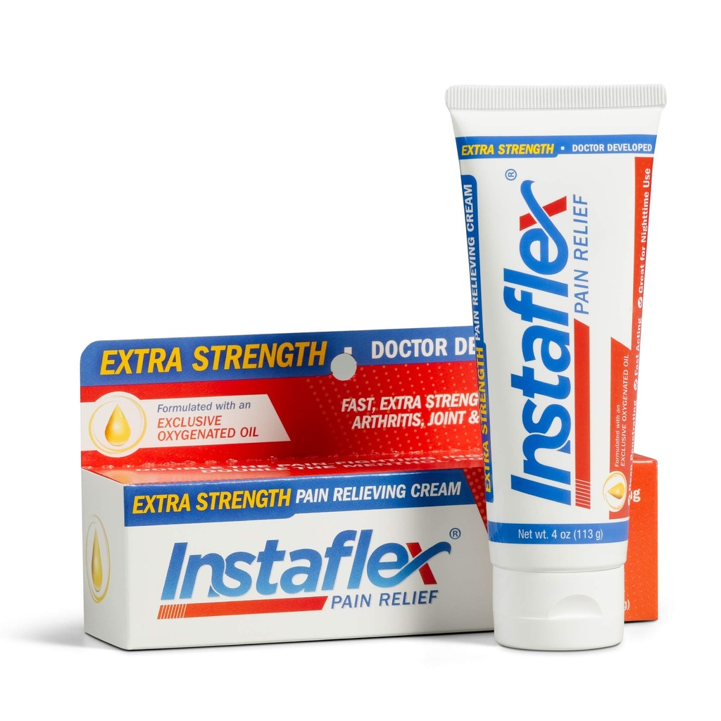 Instruções Saudáveis Instaflex Extra Strength Pain Relief Cream, com 2X Os Ingredientes Lutadores da Dor, Esfrega seu músculo mais difícil e dor articular (4 onças)