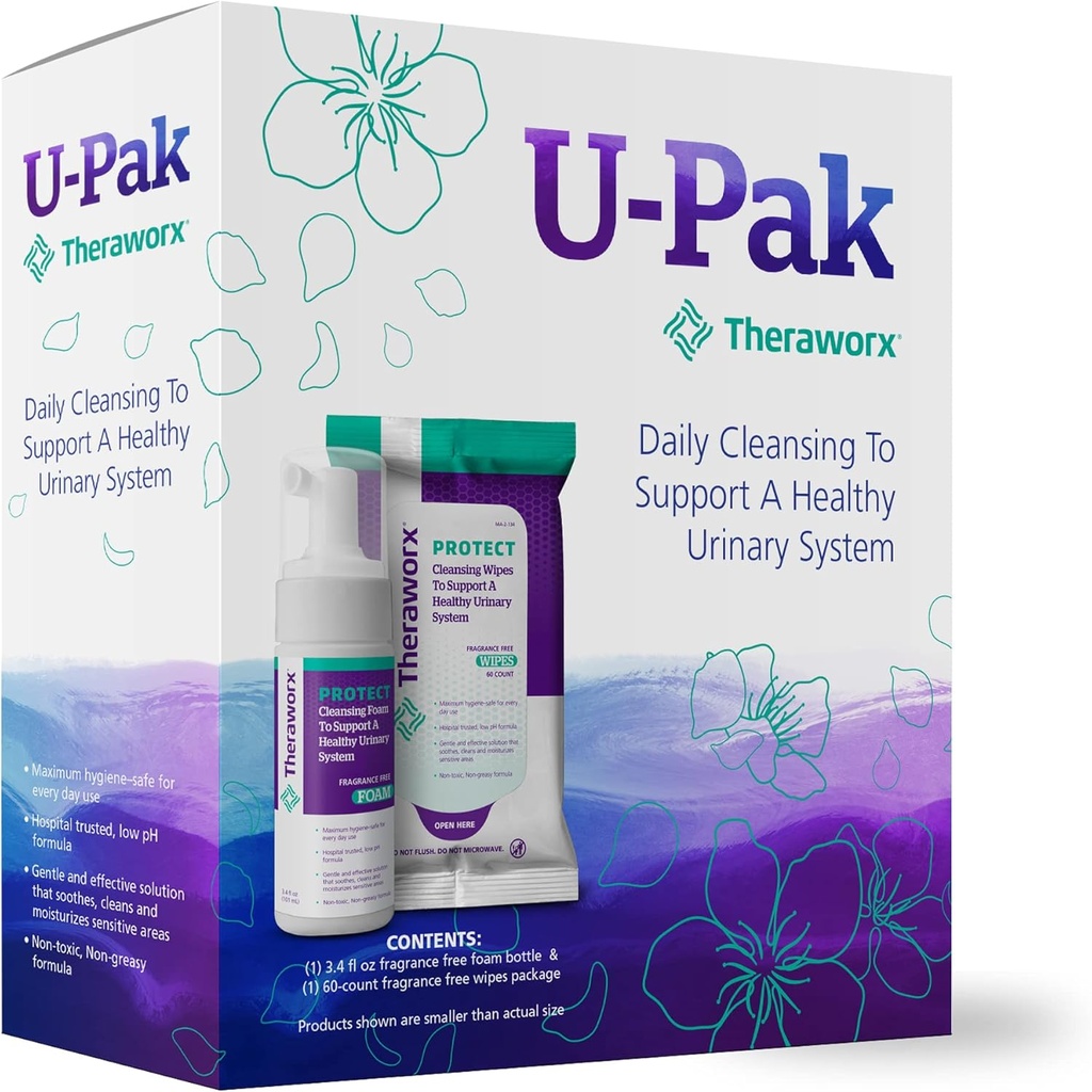 Theraworx Protect U-Pak 60-Ct Wipes & Higiene Foam 3.4 oz para a saúde urinária (Pack of 1)