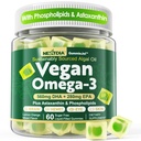 Vegan Omega 3 chicletes + fosfolipídios, Astaxantina, Vitamina D3, DHA 560mg & EPA 280mg, Algas sem peixe Omega 3 Suplemento para adultos e crianças para o cérebro, olho, pele e saúde geral, Açúcar livre, 60 Cts