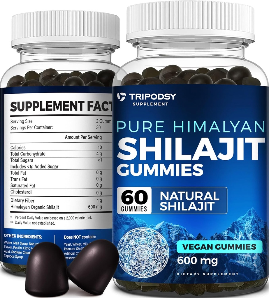 Puro Himalayan Orgânico Shilajit Gummies - Potent Shilajit Suplemento de resina para homens e mulheres - 100% natural com 90+ Trace Minerals - Aumentar a energia, Vitalidade e Imune Support - 60 Gummies