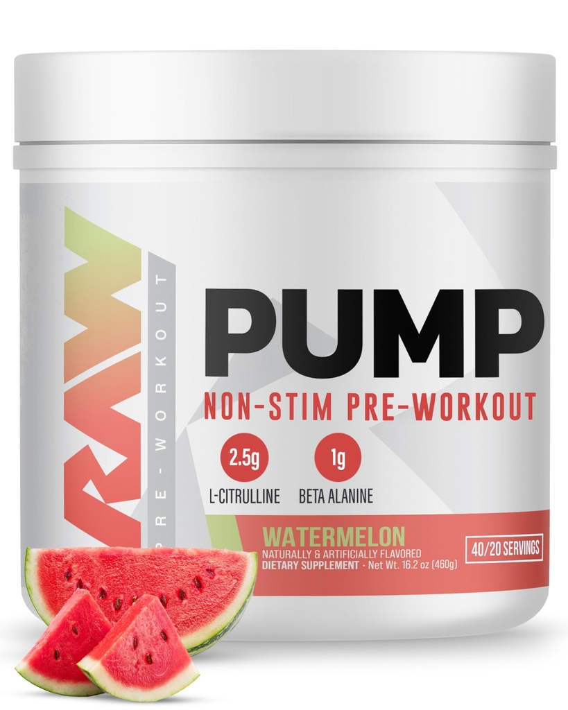 Bomba RAW Stim Free Pré-treino (Melancia) - Não-estimulante Pré-treino Suplemento Pó de óxido nítrico Booster - Suplementos pré-treino Beber Durante o treino - 40 Servings