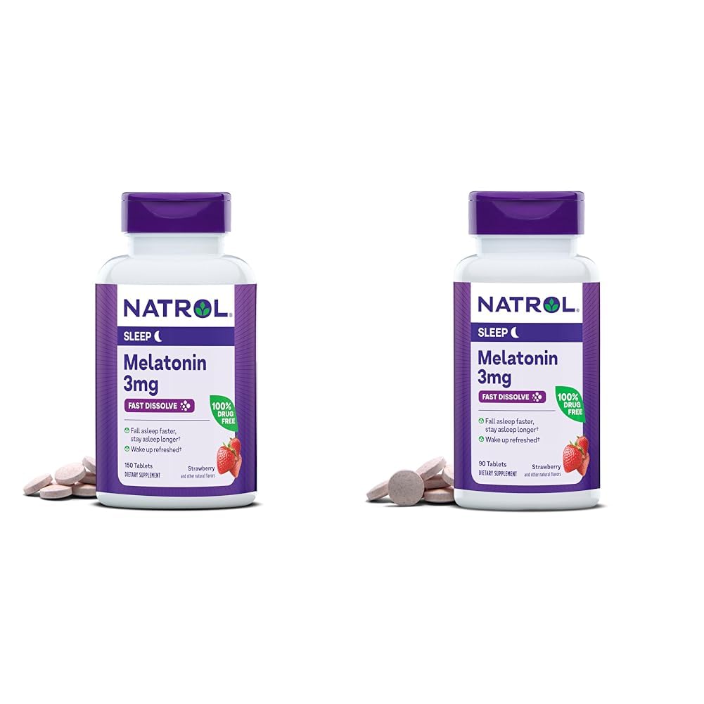 Natrol Melatonina 3mg Morango Fast-Dissolve 150 comprimidos 150 dias de fornecimento e 90 comprimidos 90 dias de fornecimento de ajuda para o sono