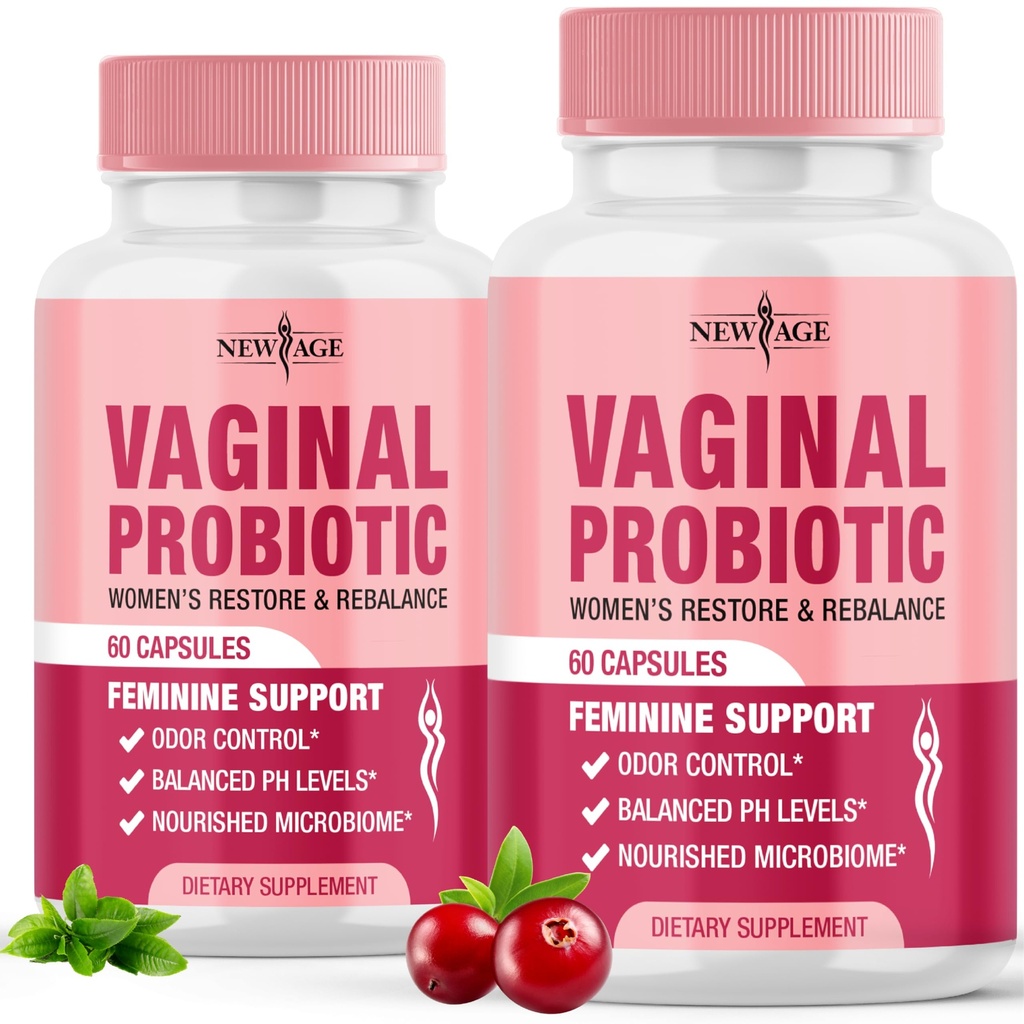 NOVA IDADE Probióticos vaginais para mulheres com prebióticos, Extrato de cranberry, e uma mistura probiótica de Lactobacillus, Suporta equilíbrio de pH saudável, Odor Controle, Flora vaginal - 120 Cápsulas