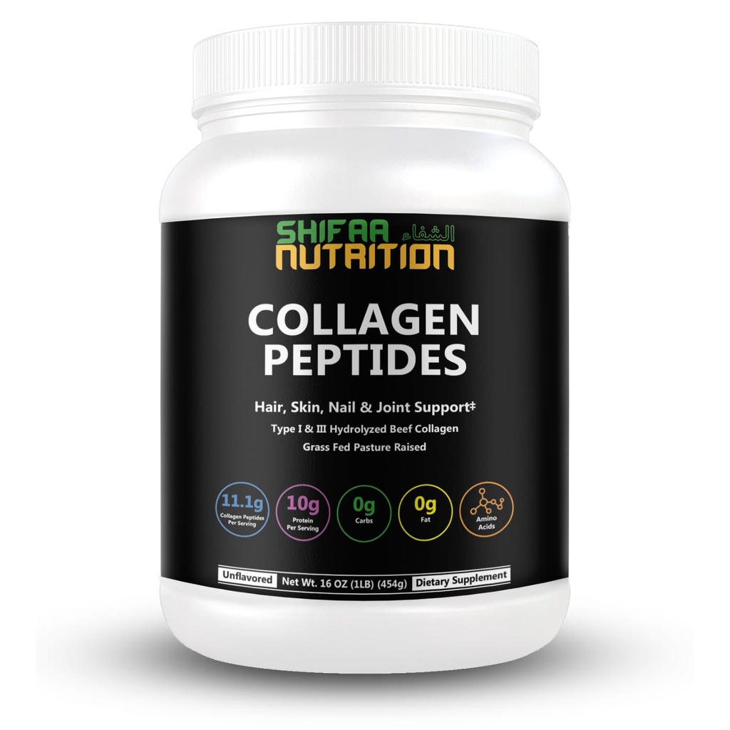 Halal & Grass Fed Colágeno Peptídeos Pó 1 lb. 16 oz Não aromatizado Colágeno Hidrolisado Peptídios Tipo I & Tipo III para o cabelo, pele, unhas e articulações