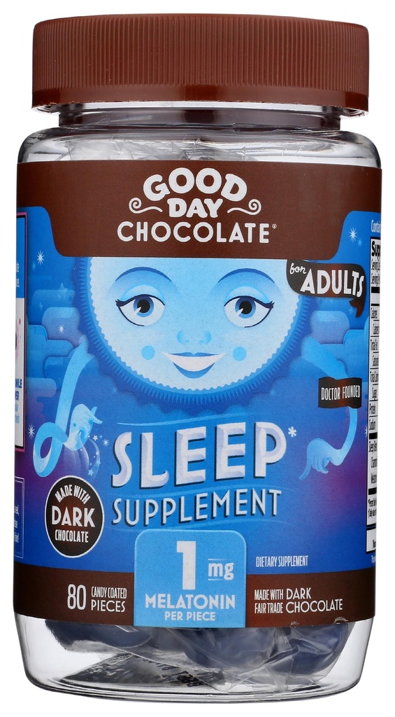 Bom dia Melatonina de Chocolate Escuro para Adultos [ 80 Conde ] - Comércio justo Não-GMO Chocolate Leite Escuro com Camomila e Melatonina 1 mg - Adulto Melatonina, Adulto Suplemento de Ajuda ao Sono Natural