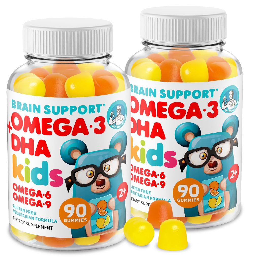 DR. MORITZ Omega 3 Gummies Kids (180 Count), Vegan Omega3 Gummies para crianças sem óleo de peixe, Vitaminas para o cérebro e saúde do coração, Sem glúten Omega 3 6 9