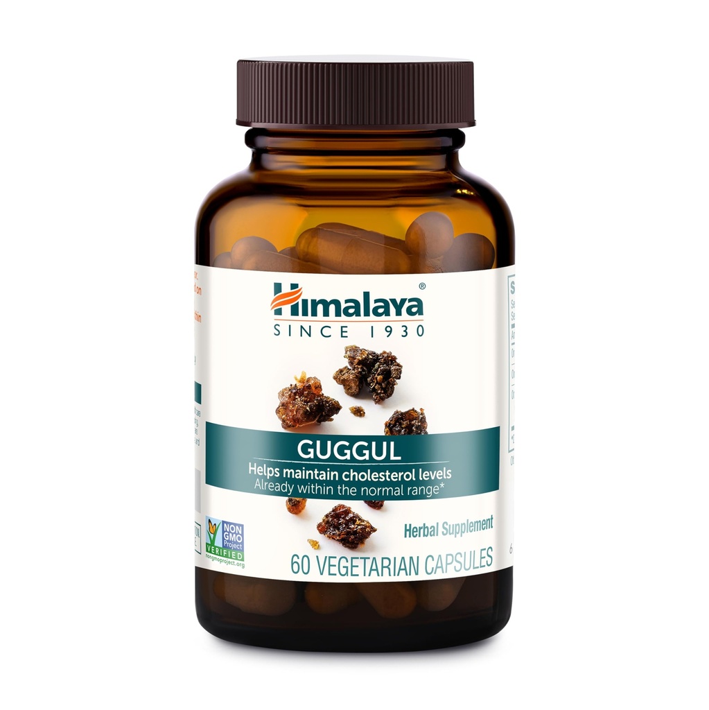 Himalaya Guggul - Suporte de fígado de ervas para Detox Fígado, Colesterol, HDL & LDL Suporte - Vegan, Não-GMO, Glúten livre, 720 mg, 60 Cápsulas