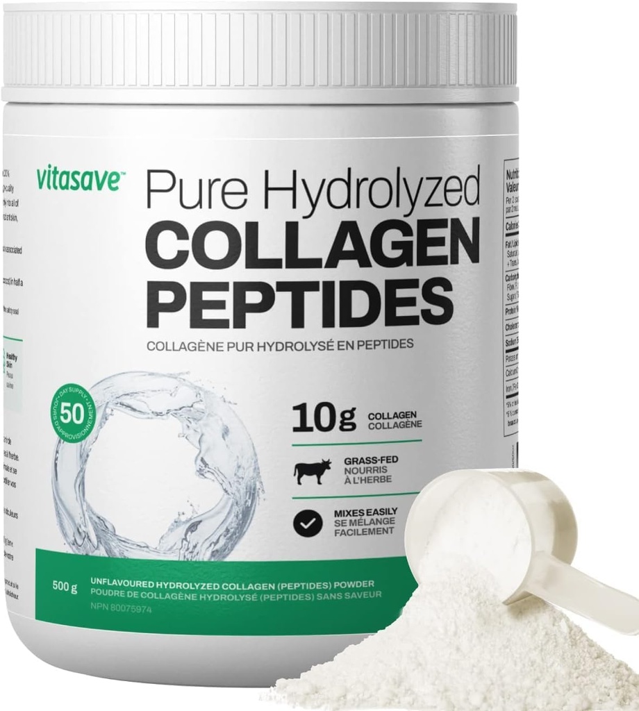 Vitasave Colágeno Peptídeos Pó – 10g Colágeno Hidrolisado por Serviço – Sem sabor, Grama-Fed, Keto Friendly – Pele, Cabelo, unhas e Apoio Conjunto – 500g