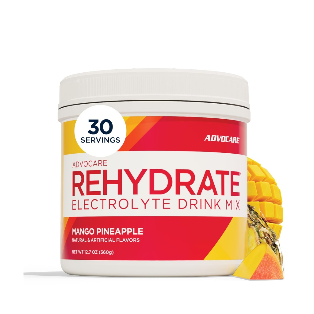 AdvoCare Rehydrate - Electrolyte Drink Mix - Inclui Magnésio, Sódio, Potássio e Cálcio - Antioxidante e Aminoácido Fortificado - Suporta Hidratação e Recuperação - Mango Abacaxi, 12.7 oz