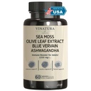 VINATURA Orgânico Sea Moss, Verbena Azul - com óleo de semente preta, Ashwagandha, Ginger, Burdock Root Cápsulas - 1250mg por serviço, *EUA Made & Tested* Imune Booster para adultos
