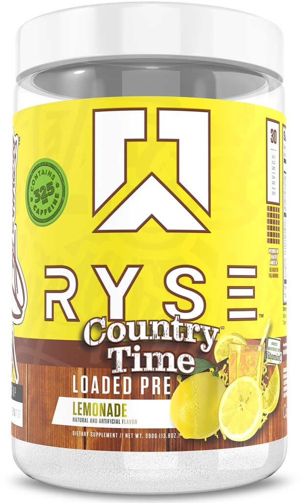 RYSE Carregado pré-treino em pó - Country Time Limonada - diária pré-treino para homens e mulheres com 325mg de cafeína, Beta Alanine, e Citrulina para bomba, foco e energia - 30 Servings