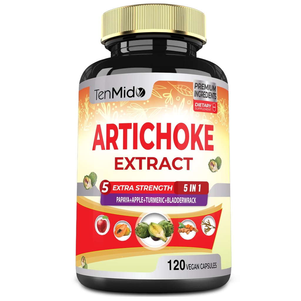 Cápsulas extraídas do suplemento de alcachofra, 4 Meses Fornecimento com papaia, Apple Pectin, Curcumina Turmérica, Bladderwrack - Suportes Digestion Function - 120 Cápsulas Vegan