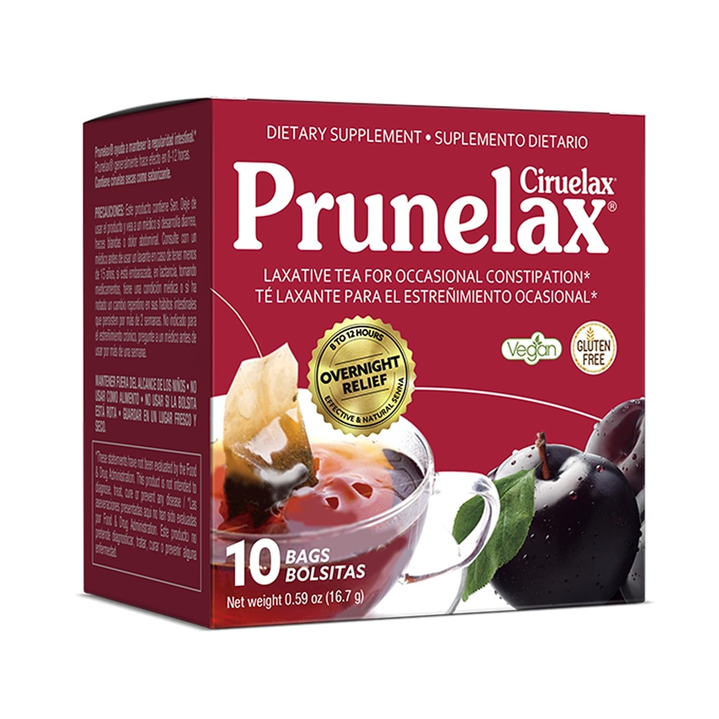 Prunelax Ciruelax Sacos de chá de laxante de força regular - Feita com extratos de sena natural, para constipação ocasional, Extrato de sena - 10 Bolsas