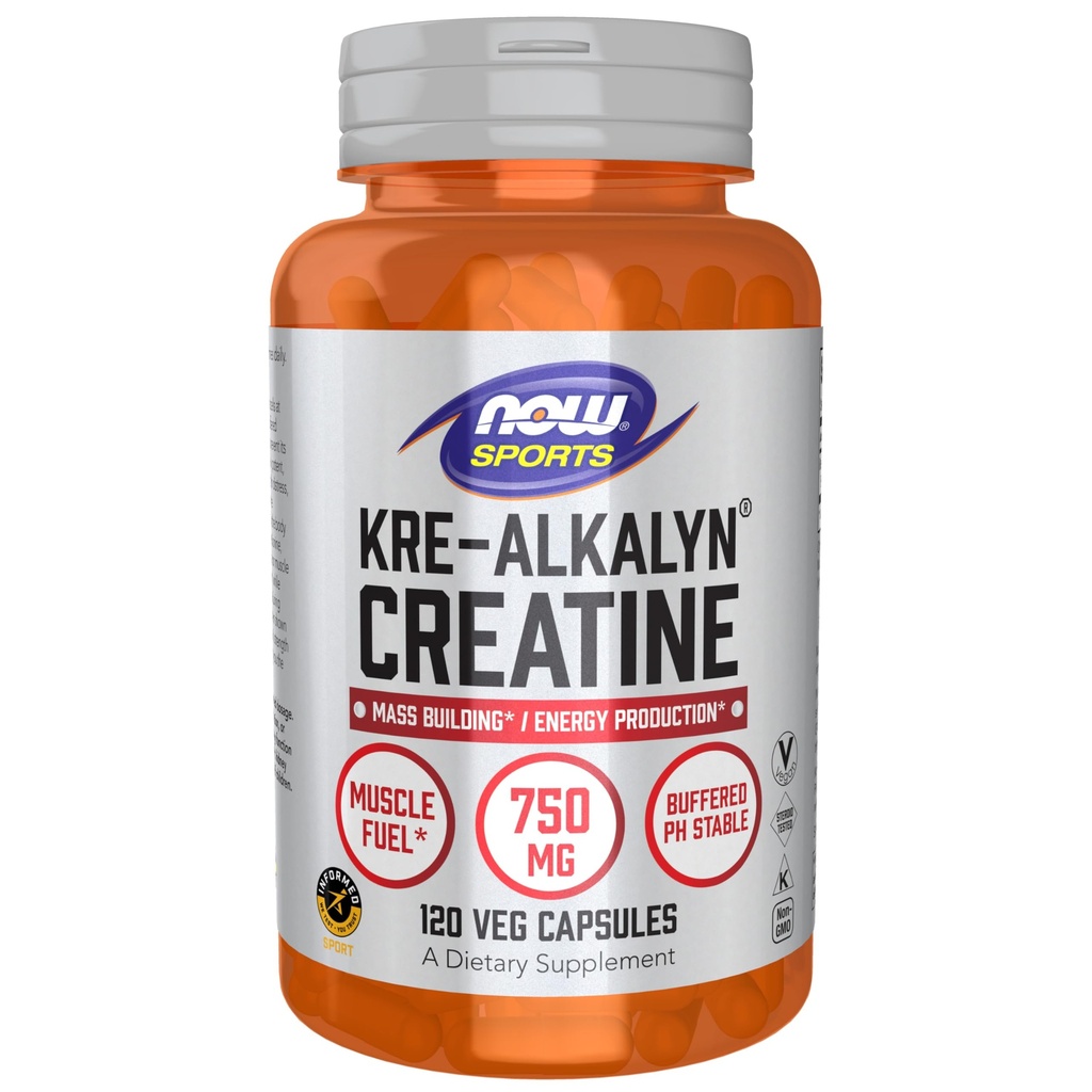 NOW Foods Sports Nutrition, Kre-Alkalyn Creatine 750 mg, Mass Building*/Energy Production*, 120 Cápsulas Veg