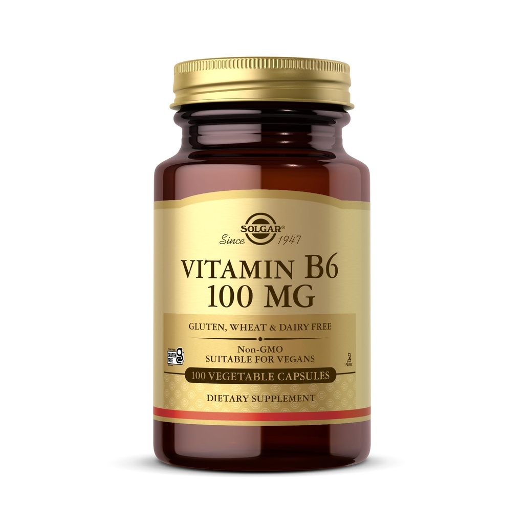 Solgar Vitamina B6 100 mg - 100 Cápsulas Vegetais - Não-GMO, Vegan, Sem glúten, Leite Livre, Kosher, Halal - 100 Servings