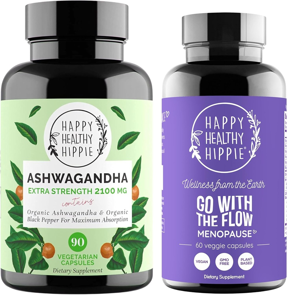 Hippie saudável feliz ir com o fluxo menopausa apoio e orgânico Ashwagandha