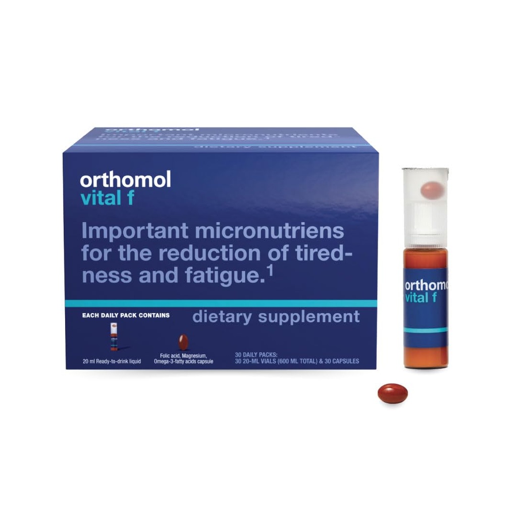 Frasco de Ortomol Vital F para Mulheres, Suplemento Vitamina de 30 dias – Energia diária, Redução de Fadiga e Apoio de Vitalidade com Vitaminas A, B, C, D, E, K, Omega-3 & Iodine